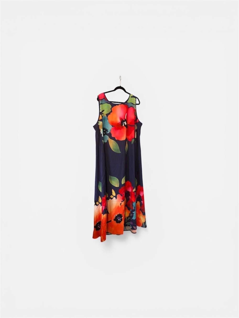 Navy Floral Sleeveless Maxi Dress - Red & Orange Bloom
